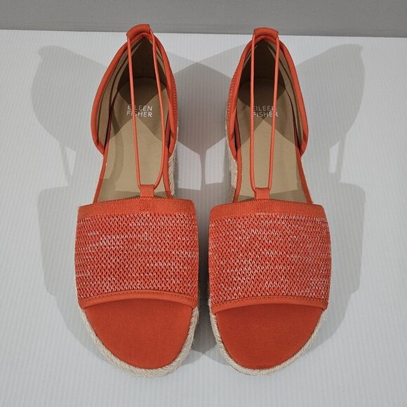 NEW Eileen Fisher Mews Espadrilles Sandal Open Toe Orange Knit Leather Size 9 - Picture 6 of 14